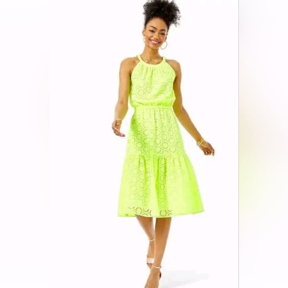 NWT✨ Lilly Pulitzer Alda Mini Dress in Prickly Prickly Pear Neon Geo Eyelet